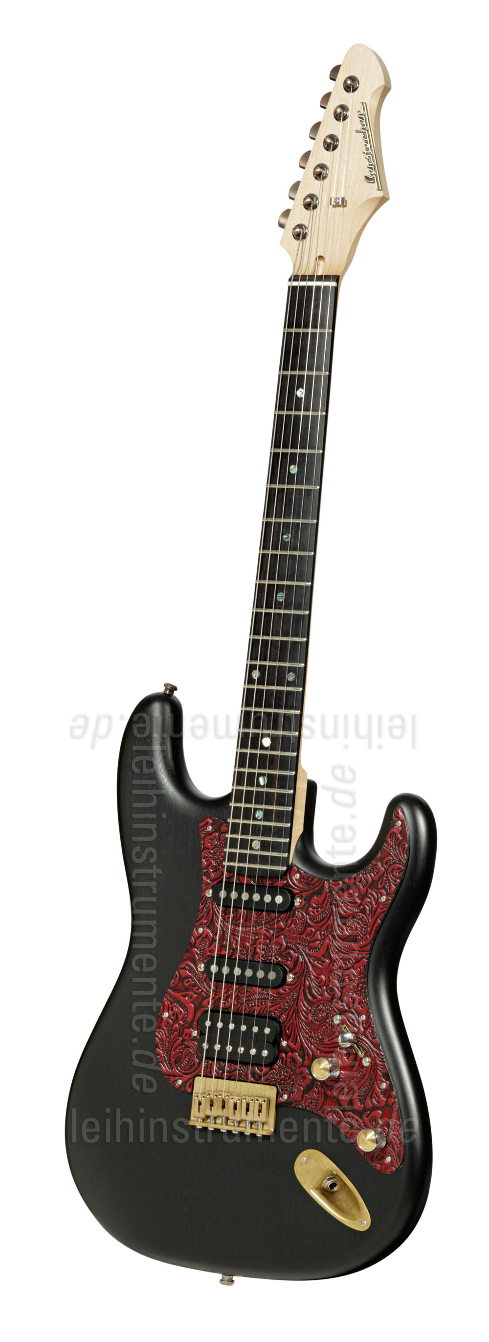 zur Artikelbeschreibung / Preis E-Gitarre BERSTECHER Deluxe Vintage - Black / Floral Red + Koffer - made in Germany